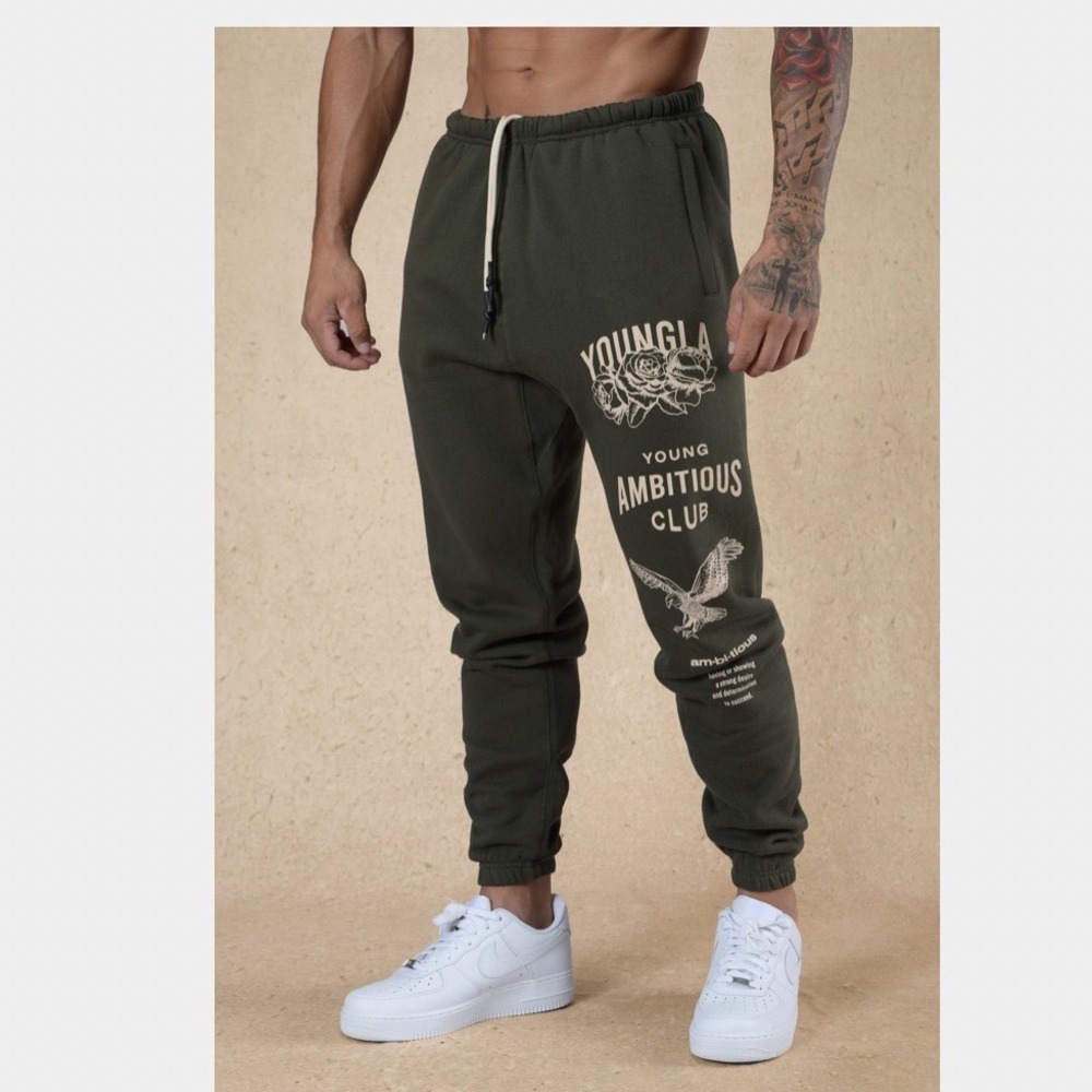 YoungLA Sweatpant Joggers Mens Medium Ambitious Club Black Graphic Eagle Rose